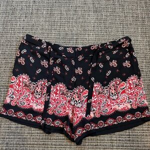 LOFT High Waist Black and Red Floral Shorts